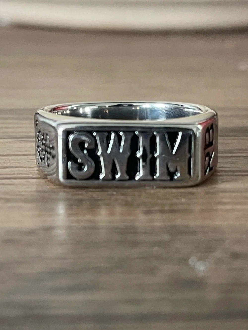 Silver 'SWIM' Stainless Steel Signet Ring for Men